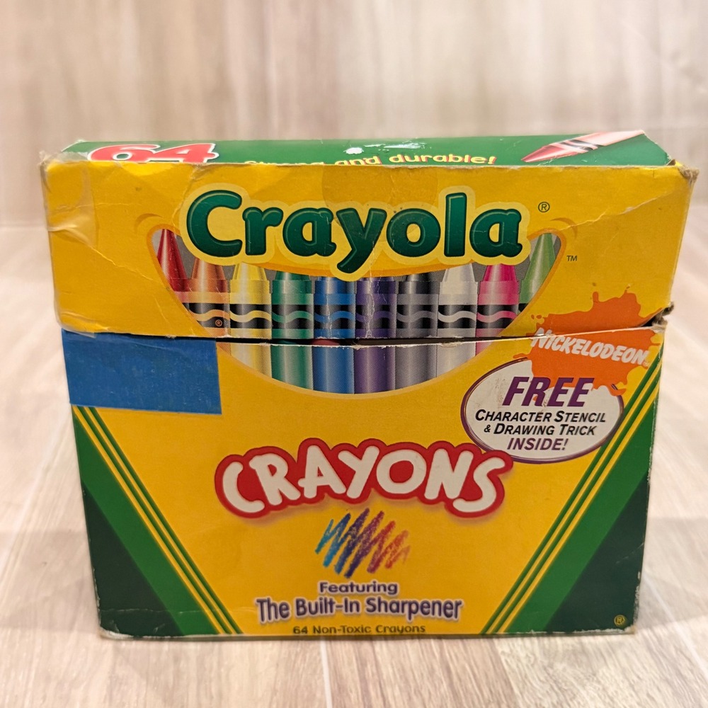 Vintage Crayola 64 Crayon Box w/ Sharpener Nickelodeon Binney & Smith dandelion